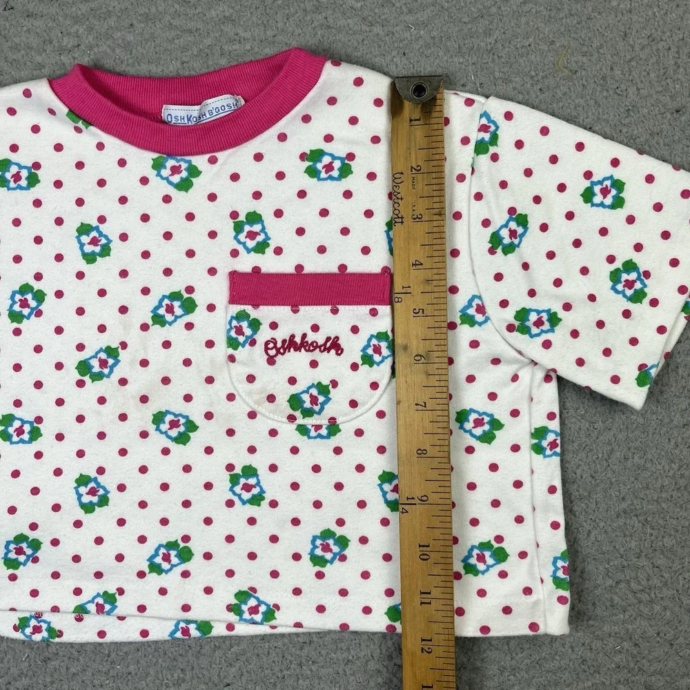 Vintage 90s Oshkosh Bgosh Floral Polka Dot Shirt Pink White USA Made Girls 4T